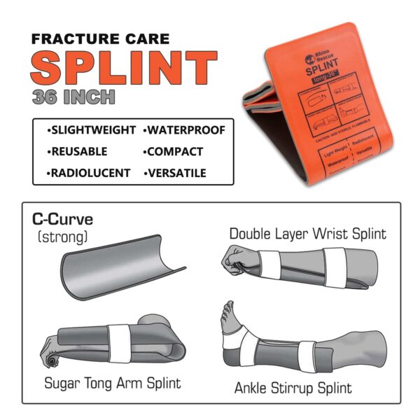 RHINO RESCUE First Aid Splint 36" X 4.3" Orange-Gray, Keep Bones in Position (1, Folded) - Image 4