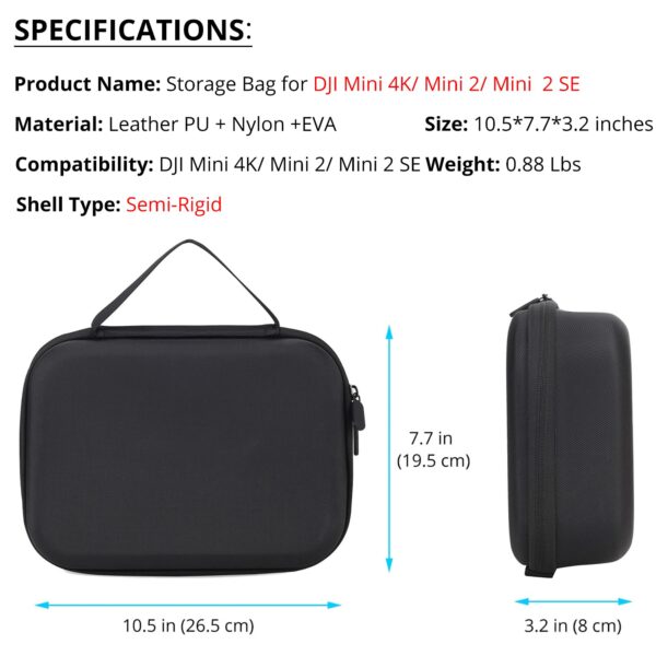 PONYRC Mini 4K Carrying Case, PU Leather Travel Case, Portable Lightweight Storage Bag for DJI Mini 4K/ Mini 2/ Mini 2 SE Fly More Combo & Drone Accessories - Image 3