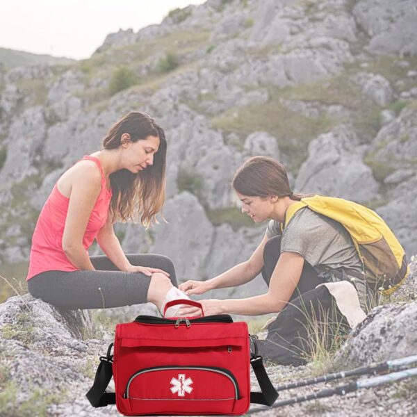 Empty Red First Responder Bag On Call Trauma Bag EMT First Aid Carrier for Paramedics and Emergency Medical Supplies Kit (Red) - Image 3