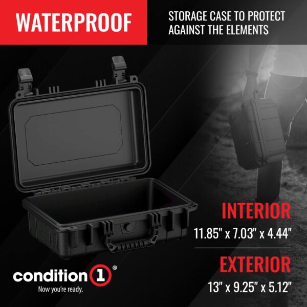 Condition 1 13" Waterproof Protective Hard Case with Foam, Model 232, Watertight IP67 Dust Proof and Shock Proof TSA Friendly Portable, Made in USA, 13" x 9.25" x 5.12" Black - Image 7