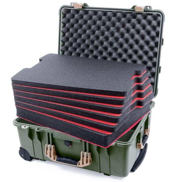 Pelican Protector 1560 Case by ColorCase - OD Green - Waterproof Case with Shadow Tool Foam Kit & Convoluted Lid Foam - Desert Tan Handles & Latches
