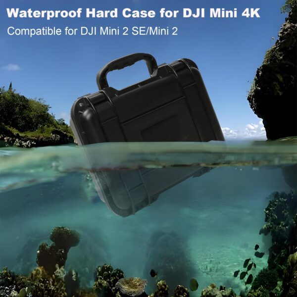 Waterproof hard case for DJI Mini 4K over split underwater scene DJI Mini 2 SE Mini 2