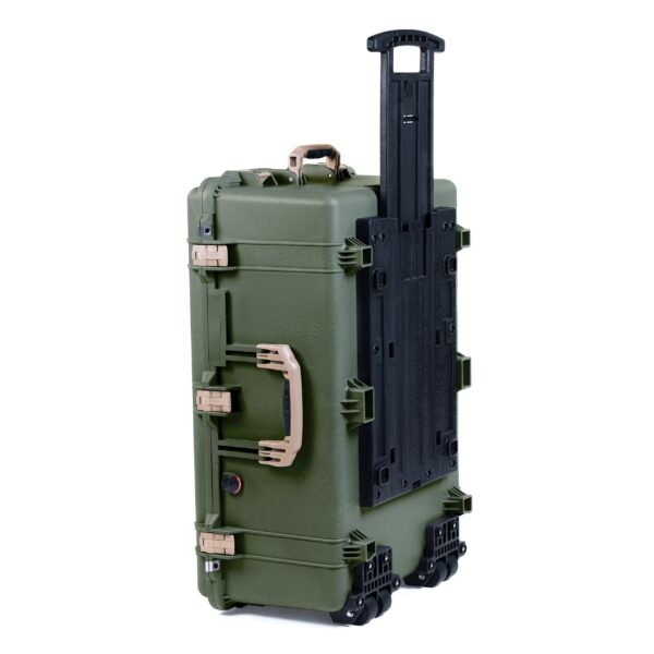 ColorCase Pelican 1650 Case OD Green - Large Sized Waterproof Rolling Case with Computer Lid Pouch - Desert Tan Handles & Latches - Image 2