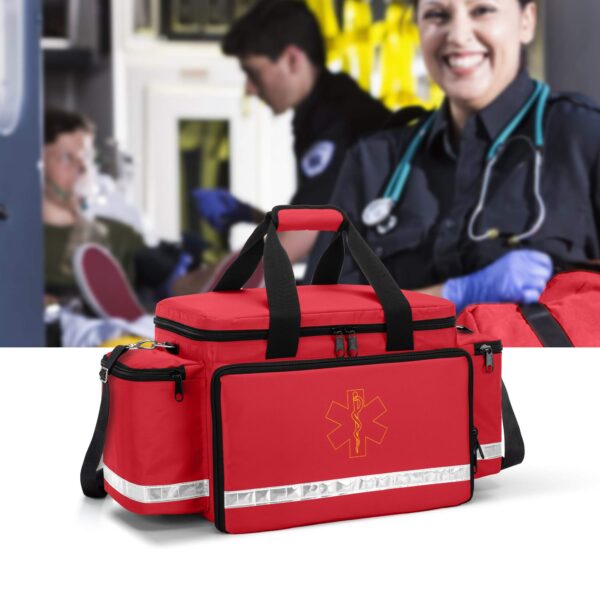Trunab Emergency Responder Trauma Bag Empty, Professional First Aid Kits Storage Medical Bag with Inner Dividers and No-Scratch Bottom, Ideal for EMT, EMS, Paramedics, Red, Bag ONLY - Image 2