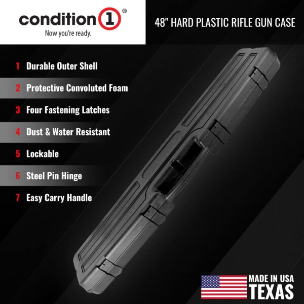 Condition 1 48" Economy Single Scope Long Hard Plastic Rifle Gun Carrying Case Model 633 with Foam, Water Resistant, Made in USA, 48.50"x12"x4.25" Black - Image 6