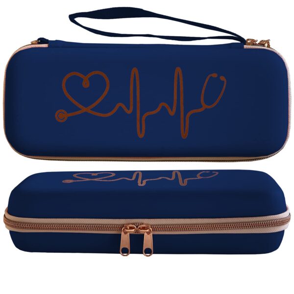 Plaris Stethoscope Case for Nurses for 3M Littmann/MDF/Omron Stethoscopes - Extra Room for Medical Bandage Scissors EMT Trauma Shears and LED Penlight, (Navy Rosegold)