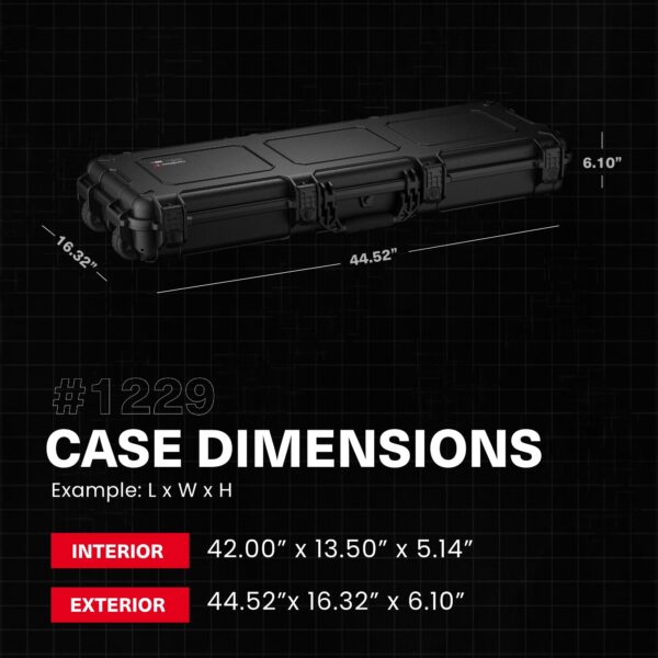 Condition 1 45” Dustproof Protective Luggage Case Model 1229, Lockable Storage Box With Customizable Foam Insert, IP67 Long Waterproof Hard Case, 44.52"x 16.32"x6.10" Black - Image 6