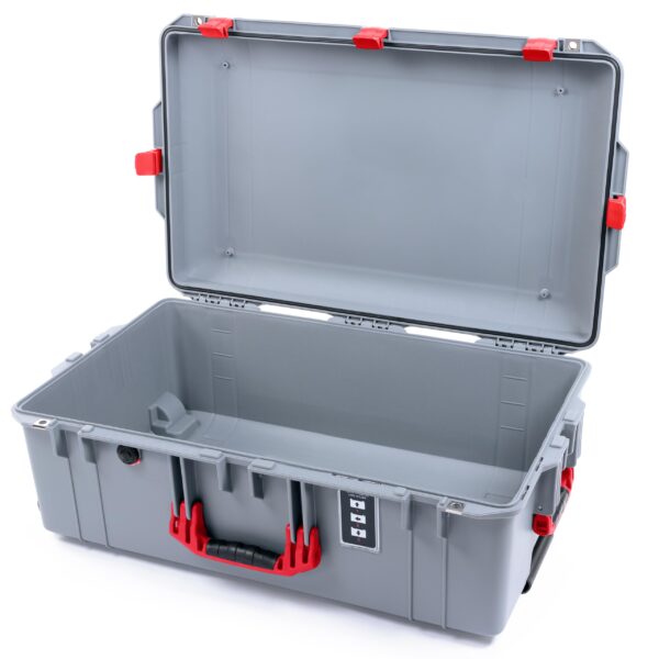 Pelican 1595 Case by ColorCase - Silver - Large Sized Waterproof Case (Case Only) - Red Handles & Latches