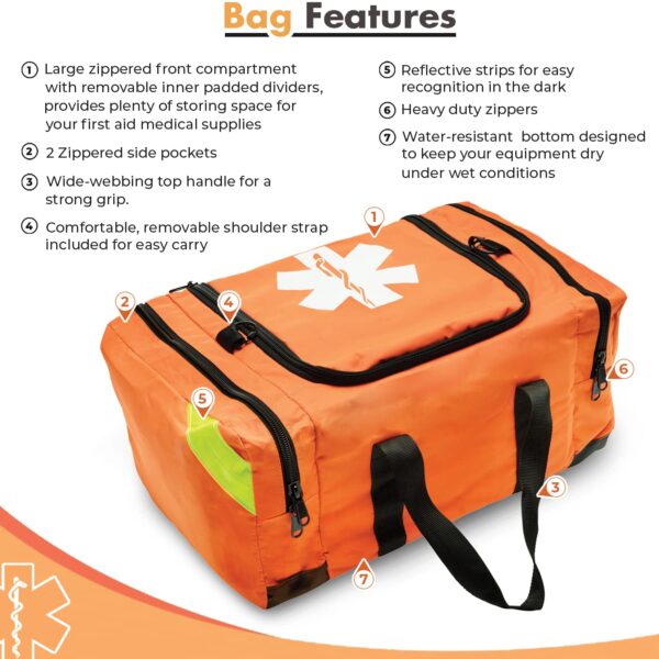 NOVAMEDIC Empty Orange Trauma First Aid Medical Bag, 21"x15"x5", Multi Compartment First Responder Carrier for EMT, Paramedics, Emergency and Medical Supplies Kit, Lightweight and Durable, Orange - Image 5