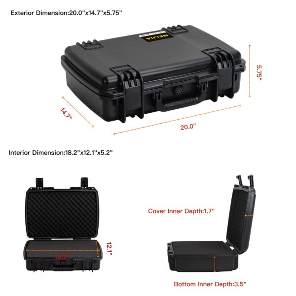 MEIJIA Premium Waterproof Hard Compact Camera Case with customizable fit foam,Full Protection with Light&Convenient Design,20.01"x14.7"x5.75",Elegant Black - Image 6