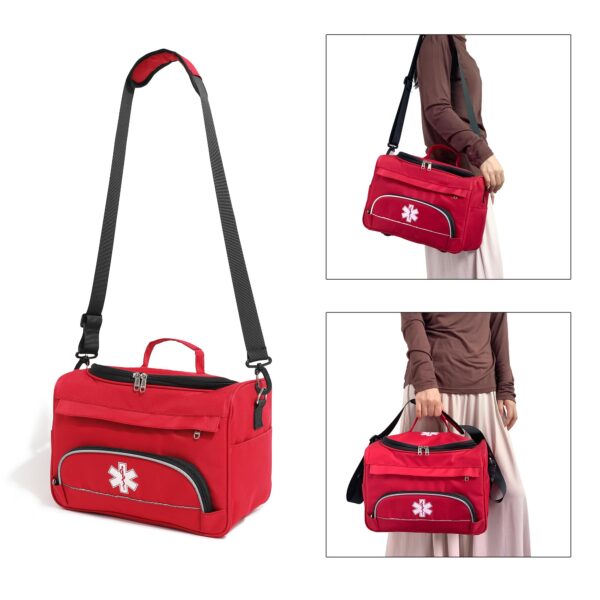 Empty Red First Responder Bag On Call Trauma Bag EMT First Aid Carrier for Paramedics and Emergency Medical Supplies Kit (Red) - Image 7