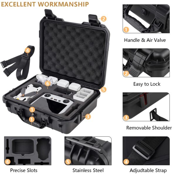 Hard Case for DJI Mini 3 Pro Drone - Waterproof Carrying Case for DJI Mini 3 Pro with Strap Fit for 8 Batteries, DJI RC Smart Controller, Charging Hub, ND Filter Case, Propellers - Image 4