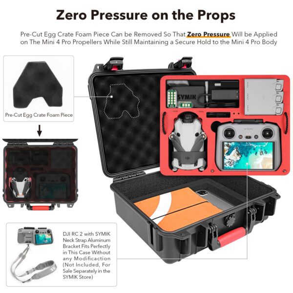 SYMIK P330-MMDL Dual Layer Mini 4 Pro Case, Waterproof Hard Carrying Case for DJI Mini 4 Pro/Mini 3/Mini 3 Pro Fly More Combo, Fits DJI RC 2/RC, RC-N2/N1, Charger Hub, Tablet Holder, Landing Pad, iPad - Image 6