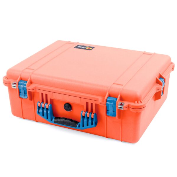 ColorCase Pelican 1600 Case Orange - Large Size Waterproof Case with Pick & Pluck Foam Set & Mesh Lid Organizer - Blue Handle & Latches - Image 3