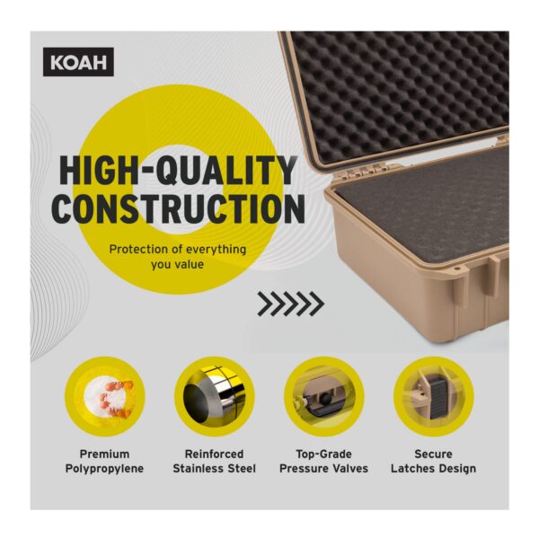 Koah Weatherproof Hard Case with Customizable Foam (18 x 14 x 7 Inch) - Tan - Image 8