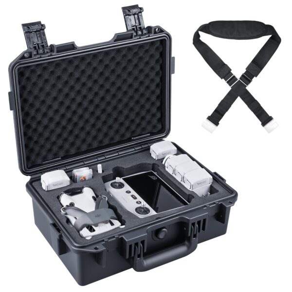 Lykus Titan MM410 Waterproof Hard Case for DJI Mini 4 Pro/Mini 3/Pro and RC2/RC/RC-N2/N1, Black with Shoulder Strap, Support 7 batteries and RC lanyard [CASE ONLY]