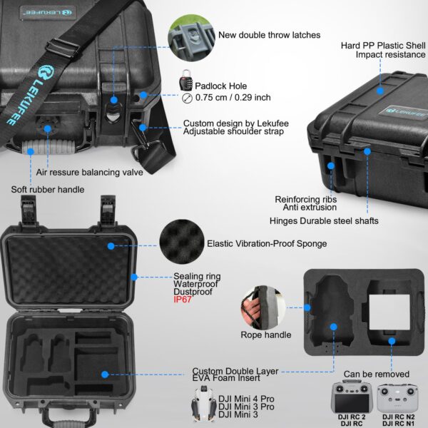 Lekufee Waterproof Hard Carrying Case Compatible with DJI Mini 3 Pro (DJI RC) and DJI RC Remote Controller and DJI Mini 3 Drone Accessories (Case Only) - Image 8