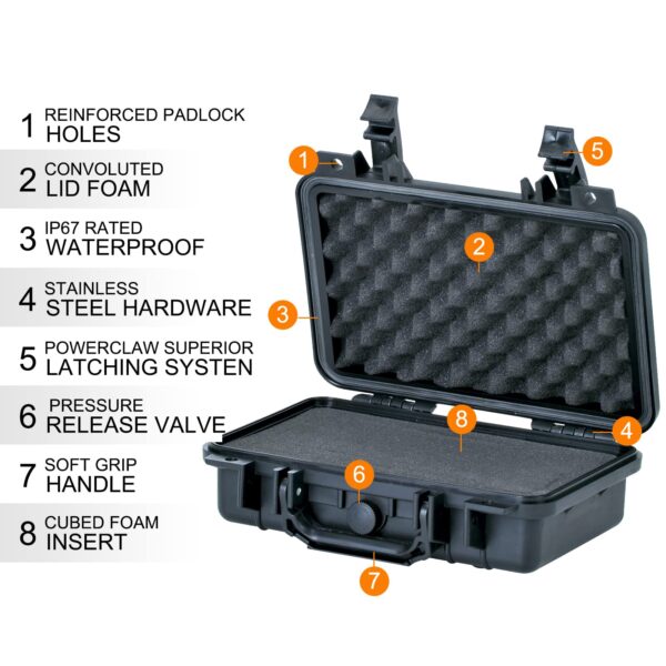 MEIJIA Portable All Weather IP67 Waterproof Protective Hard Case, Small Camera Case,Dry Case with Customizable Foam,Fit Use of Drones, Camera,Equipments, 11.65 ”x8.35”x3.78”(Elegant Black) - Image 6