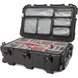 Nanuk 962 Wheeled Waterproof Hard Case with 6-Pocket Lid Organizer and Padded Divider, Black