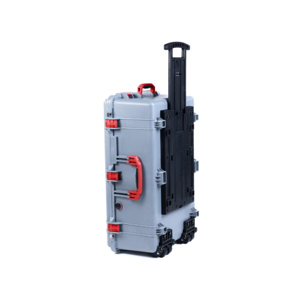 Pelican 1650 Case by ColorCase - Silver - Large Size Rolling Waterproof Case (Case Only) - Red Handles & Latches