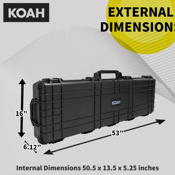 Koah 53" Inch Weatherproof Protective Roller Rifle Hard Case with Customizable Foam, Pressure Valve, and Lock Fittings (Black) - Image 6