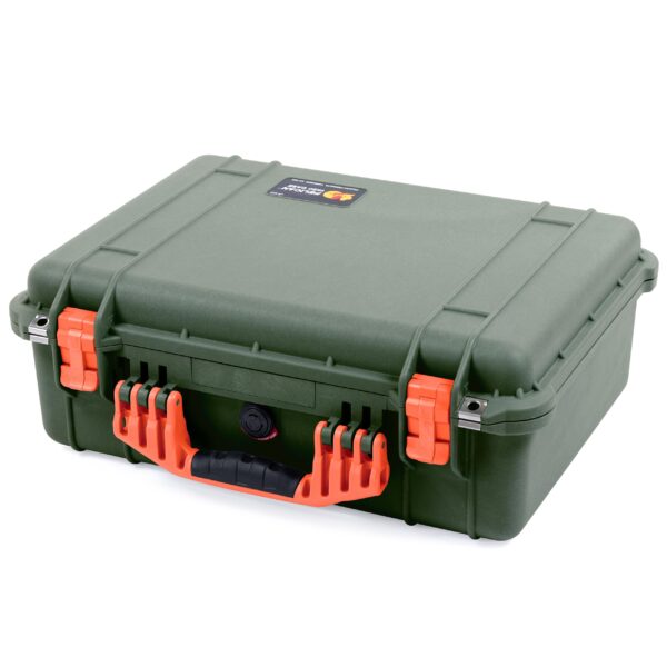 ColorCase Pelican 1520 Case OD Green - Medium Size Waterproof Case with Pick Pluck Foam Set Convoluted Lid Foam - Orange Handles  Latches - Image 3