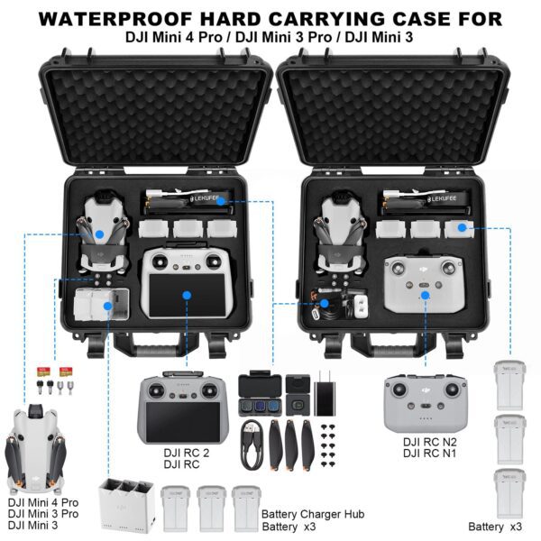 Lekufee Waterproof Hard Carrying Case Compatible with DJI Mini 4 Pro Drone/DJI Mini 4/Mini 3 Pro/Mini 3 Drone and DJI RC 2/DJI RC/RC N2/RC N1 Remote Controller and Accessories(Case Only) - Image 8