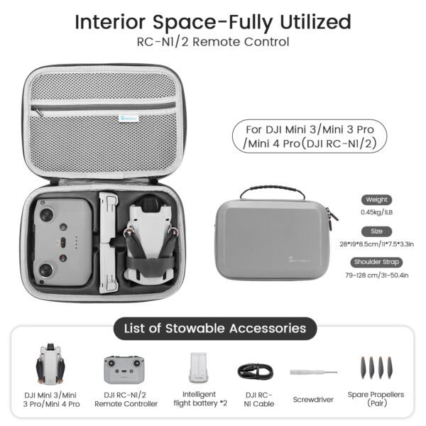 Skyreat Mini 3 /Mini 3 Pro Case RC-N1,Compact Small PU Waterproof Carrying Case with Shoulder for DJI Mini 3/Mini 3 Pro/Drone and Battery Accessories - Image 5