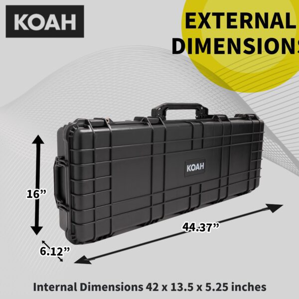 Koah 44" Inch Weatherproof Protective Roller Rifle Hard Case with Customizable Foam, Pressure Valve, and Lock Fittings (Black) - Image 6
