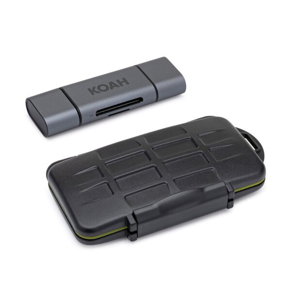 Koah Pro 2-in-1 Aluminum Shell OTG Dual Slot SD Card Reader and Rugged Memory Storage Carrying Case