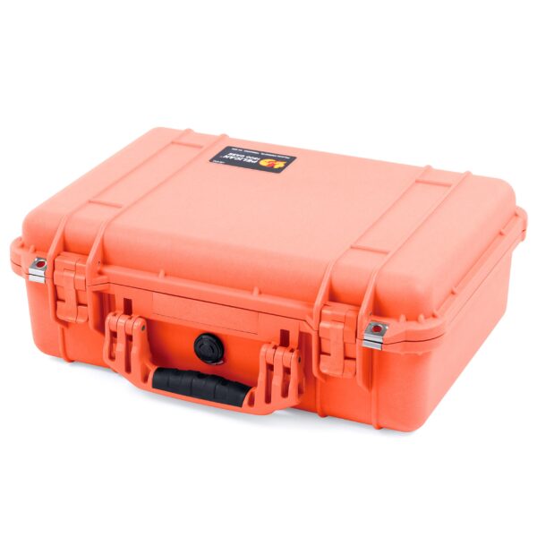 ColorCase Pelican 1500 Case Orange - Medium Size Waterproof Case with Gray Divider Convoluted Lid Foam - Orange Handles Latches - Image 2