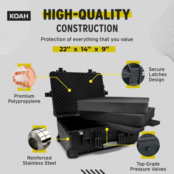 Koah Weatherproof Wheeled Carry-On Hard Case with Customizable Foam, Retractable Handle, and Trolley Wheels (22.0" x 14.0" x 9") For Cameras, Drones, And Gear - Image 7