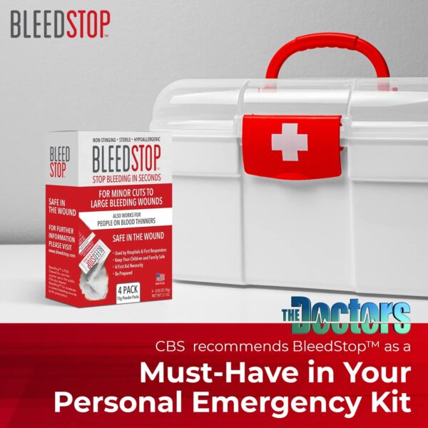 BleedStop™ First Aid Powder for Blood Clotting, Trauma Kit, Blood Thinner Patients, Camping Safety, and Survival Equipment for Moderate to Severe Bleeding Wounds or Nosebleeds - 4 (15g) Pouches - Image 7