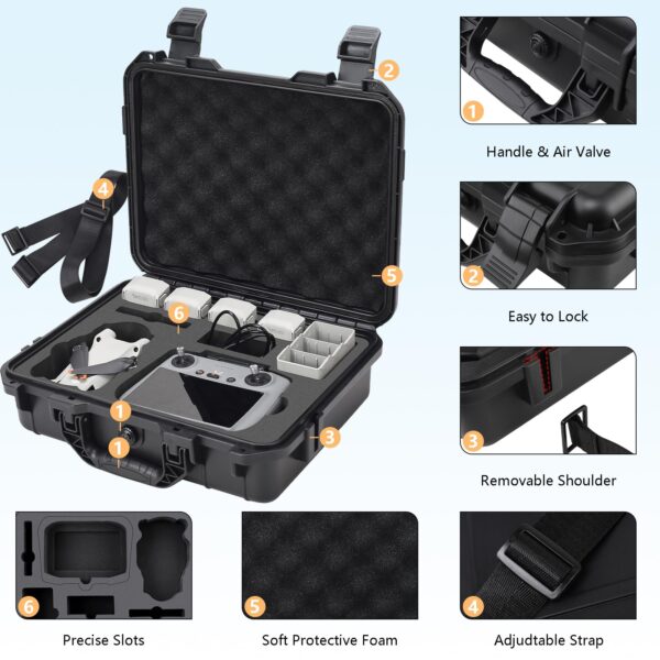 Hard Case for DJI Mini 4 Pro, DJI Mini 4 Pro Waterproof Carrying Case with Strap Fits For All Mini 4 Pro Fly More Combo Drone Accessories(Compatible with RC2/RC/N1/N2 Controller) - Image 3