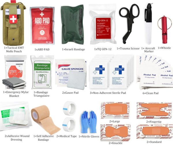 Med Kit Trauma Kit with Tourniquet, Emergency Survival First Aid Kits, EMT IFAK Medical Kit for Severe Bleeding Control, Military Camping and Hiking (Tan) - Image 8