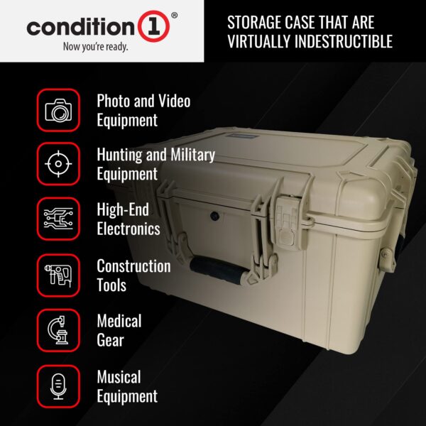 Condition 1 25" Large Heavy-Duty Protective Waterproof Hard, Case Model 024, Portable Storage Box with Customizable Foam, Camera, Tool, Hunting, Made in USA, 24.27"x19.40"x13.57" Tan - Image 4