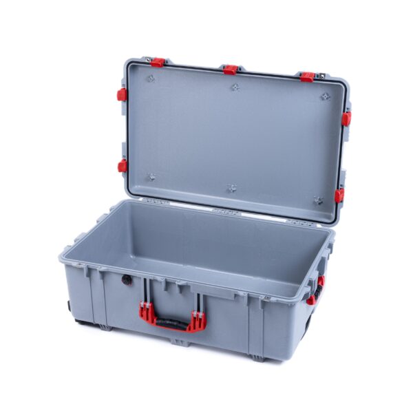 Pelican 1650 Case by ColorCase - Silver - Large Size Rolling Waterproof Case (Case Only) - Red Handles & Latches - Image 3