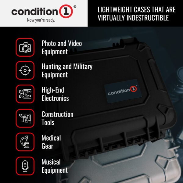 Condition 1 16" Medium Hard Case Lockable Storage Box, Model 179, Waterproof Travel Plastic Case, Protective Luggage for Camera, Tactical Gear IP67, Made in USA, 16"x13"x6.86" Black - Image 4