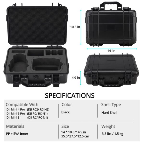 PONYRC Professional Mini 4 Pro Hard Case for DJI Mini 4 Pro/Mini 3 Pro/Mini 3, Waterproof Travel Case for DJI Mini 3/4 Pro with RC-N2/ DJI RC 2 & Other Accessories - Image 4