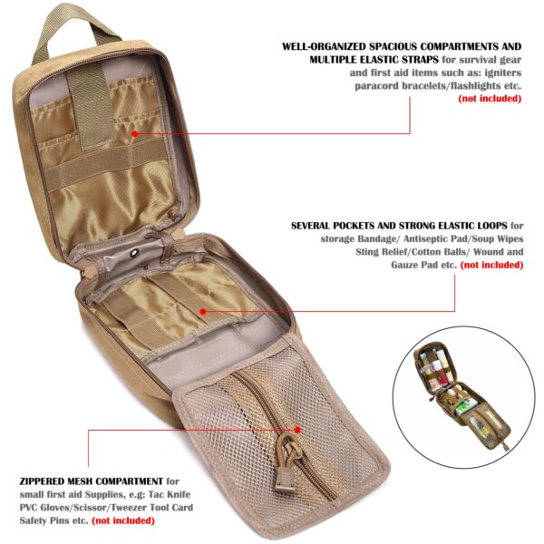 Tactical MOLLE Rip-Away EMT Medical First Aid IFAK Lifesaving Pouch,Outdoor Medical Package,Mountaineering/Climbing Rescue Tools Package Made of 600D Waterproof Fabric (TAN) - Image 5
