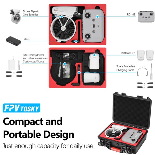 FPVtosky Hard Case for DJI Flip Accessories, Compact Waterpoof Carrying Case for DJI Flip Drone with RC-N3 Portable Bag for DJI Flip with RC N3, 3 Batteries and More Accessories [CASE ONLY] - Image 7