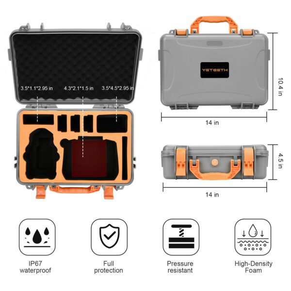 keketoha Mini 4 Pro Waterproof Hard Carrying Case for DJI Mini 4 Pro/Mini 3 Pro/Mini 3 Fly More Combo Accessories, Fits DJI RC 2/RC Remote with Neck Strap (Gray) - Image 6