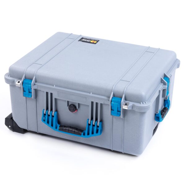 Pelican 1610 Case by ColorCase - Silver - Large Sized Waterproof Case with Pick Pluck Foam & Convoluted Lid Foam - Blue Handles Latches - Image 4