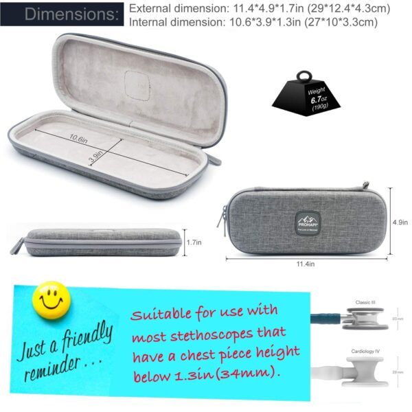 PROHAPI Hard Stethoscope Case, Lightweight Thin Stethoscope Holder Storage Pouch for Littmann Classic III, Lightweight II S.E, Cardiology IV, MDF Acoustica Deluxe Stethoscopes - Image 4
