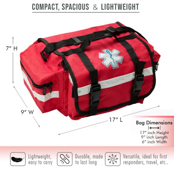 NOVAMEDIC Professional Empty Red First Responder Bag, 17" x 9" x 7", EMT Trauma First Aid Carrier for Paramedics and Emergency Medical Supplies Kit, Lightweight and Durable - Image 4