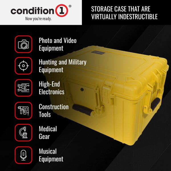 Condition 1 25" Large Heavy-Duty Protective Waterproof Hard Case Model 024, Portable Storage Box with Customizable Foam, Camera, Tool, Hunting, Made in USA, 24.27"x19.40"x13.57" Yellow - Image 4