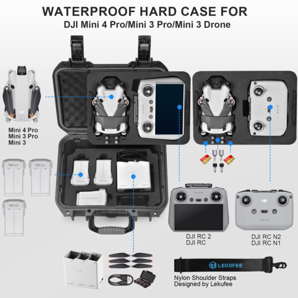 Lekufee Waterproof Hard Carrying Case Compatible with DJI Mini 3 Pro (DJI RC) and DJI RC Remote Controller and DJI Mini 3 Drone Accessories (Case Only) - Image 9