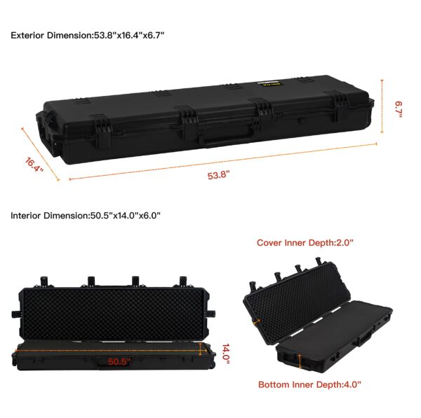 MEIJIA Portable Rolling Waterproof All Weather Rifle Hard Case with Wheels,Customizable Fit Foam Inserted, Elegant Black,53.8"X16.4"X6.7" - Image 8