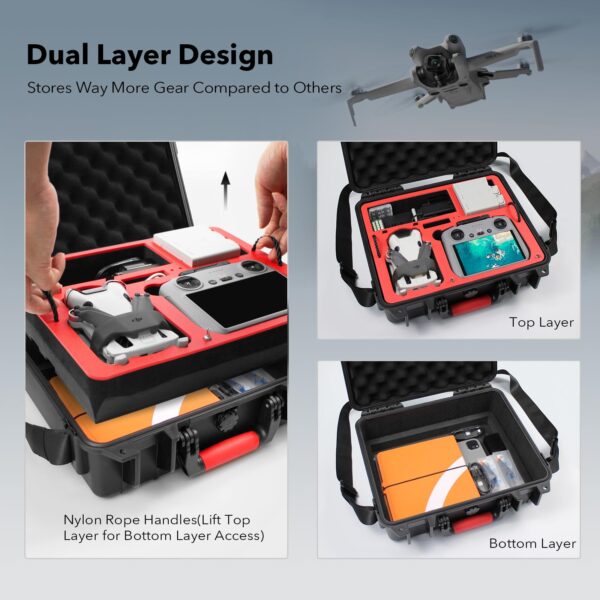 SYMIK P330-MMDL Dual Layer Mini 4 Pro Case, Waterproof Hard Carrying Case for DJI Mini 4 Pro/Mini 3/Mini 3 Pro Fly More Combo, Fits DJI RC 2/RC, RC-N2/N1, Charger Hub, Tablet Holder, Landing Pad, iPad - Image 9