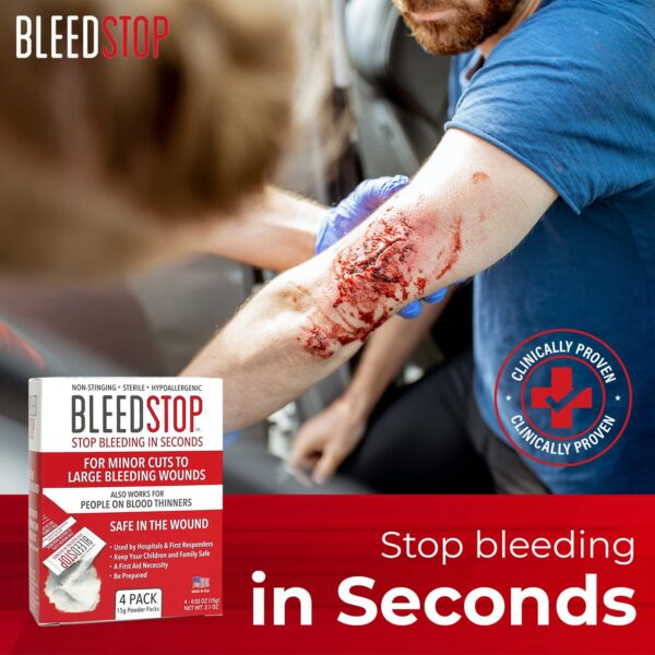BleedStop™ First Aid Powder for Blood Clotting, Trauma Kit, Blood Thinner Patients, Camping Safety, and Survival Equipment for Moderate to Severe Bleeding Wounds or Nosebleeds - 4 (15g) Pouches - Image 5